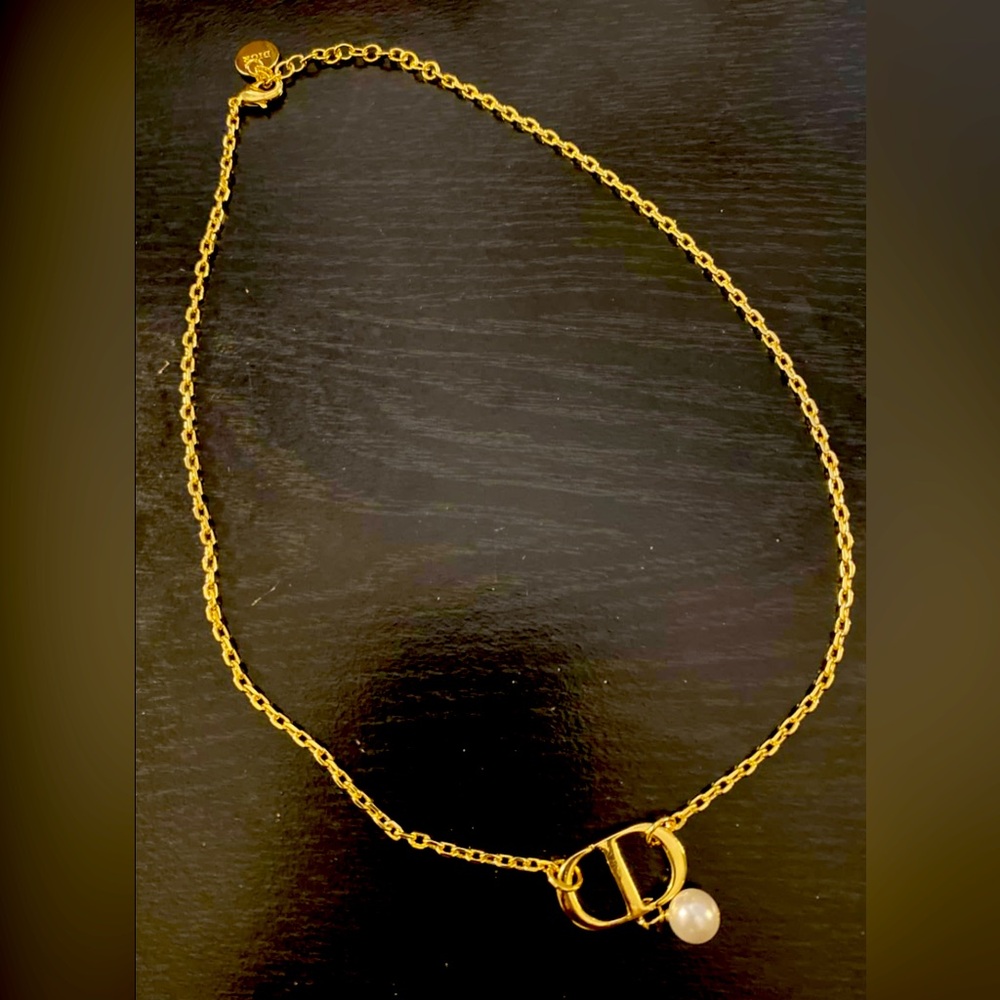 Dior Gold Necklace with Pearl Pendant